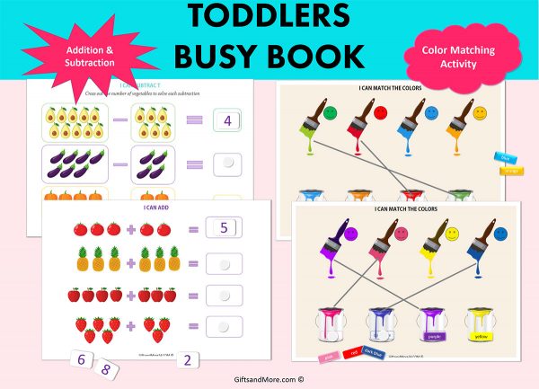 Preschool Learning Binder Toddler Busy Book Printable Quiet Book for Kids Counting & Matching Activity Tracing Practice Pre-K Busy Binder.