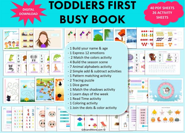 Preschool Learning Binder Toddler Busy Book Printable Quiet Book for Kids Counting & Matching Activity Tracing Practice Pre-K Busy Binder.