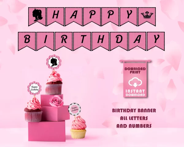 Pink Doll Birthday Banner