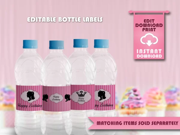 Pink Doll Birthday bottle labels