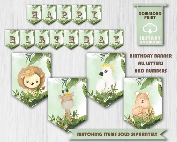 Editable Water Bottle Labels, Brown Safari Animal Birthday Theme - Image 2