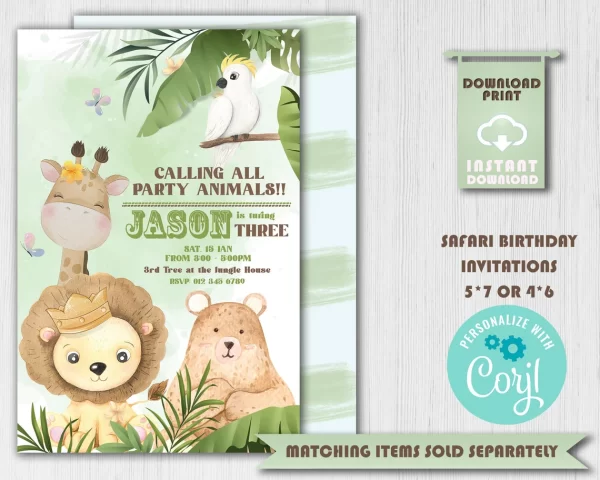 Editable Water Bottle Labels, Brown Safari Animal Birthday Theme - Image 4
