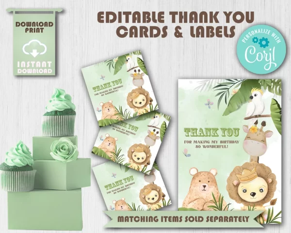 Editable Water Bottle Labels, Brown Safari Animal Birthday Theme - Image 5
