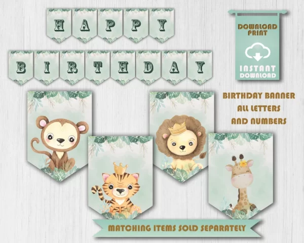 Green Safari Theme Cupcake Toppers, Custom Happy Birthday Toppers