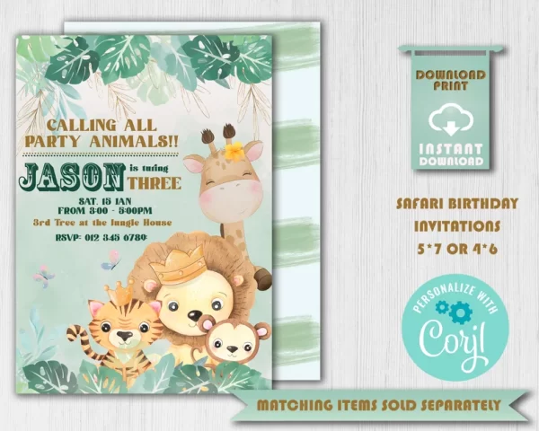 Green Safari Theme Cupcake Toppers, Custom Happy Birthday Toppers