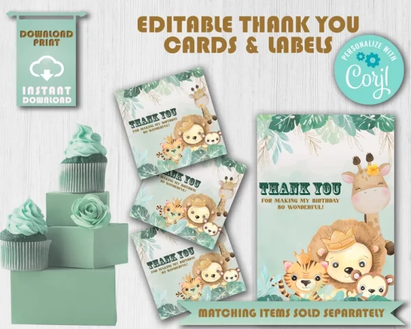 Green Safari Theme Cupcake Toppers, Custom Happy Birthday Toppers