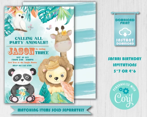Safari Birthday Banner,  Blue Safari Animals Birthday Theme - Image 10