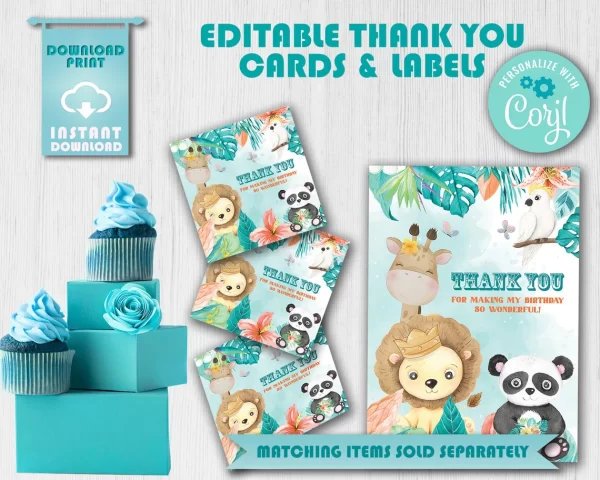 Safari Birthday Banner,  Blue Safari Animals Birthday Theme - Image 8