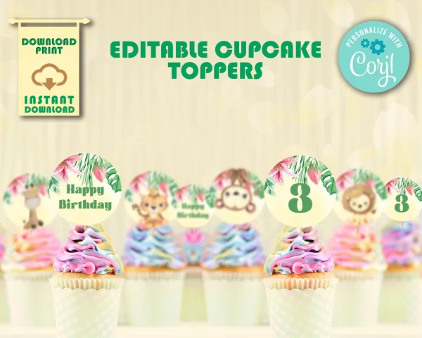 Yellow Safari Theme Cupcake Toppers