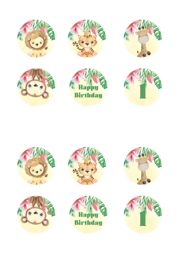 Yellow Safari Theme Cupcake Toppers - Image 2