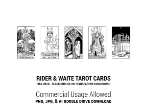 78 Raider Waite Tarot Cards Vector-PNG, JPG Digital Download-4