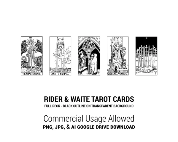 78 Raider Waite Tarot Cards Vector-PNG, JPG Digital Download-4