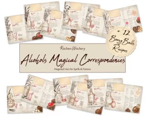 Alcohol Magical Correspondence- digital download for your grimoire pages, kitchen witchery