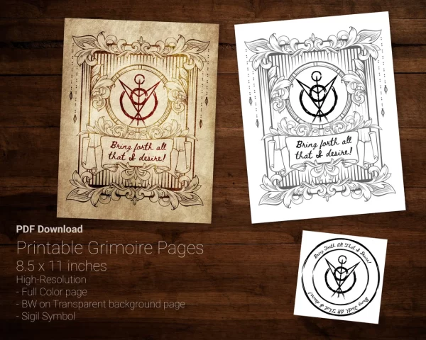 Bring Forth All My Desires Sigil Chaos Magick printable grimoire pages