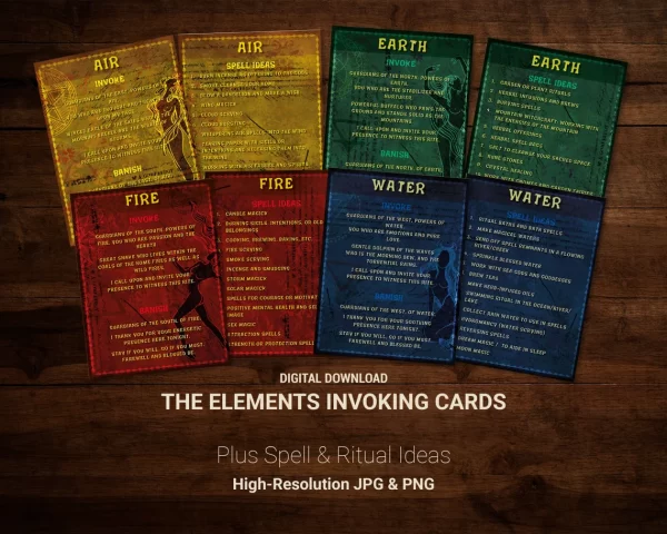 printable Elements Invocation Cards to open and close a circle