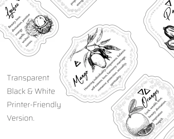 Fruit Apothecary Label printable black and white
