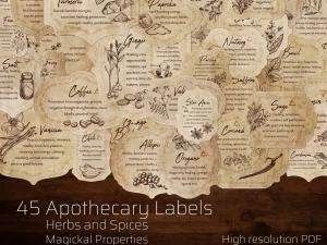 printable Herb & Spices v4 Apothecary Label Set for kitchen witchery