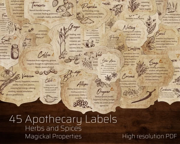 printable Herb & Spices v4 Apothecary Label Set for kitchen witchery
