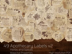 printable Herb & Spices v4 Apothecary Label Set with magickal properties or kitchen witchery