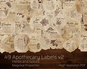 printable Herb & Spices v4 Apothecary Label Set with magickal properties or kitchen witchery