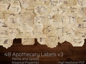 printable Herb & Spices v4 Apothecary Label Set with magickal properties or kitchen witchery