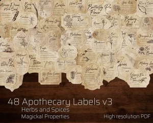 printable Herb & Spices v4 Apothecary Label Set with magickal properties or kitchen witchery