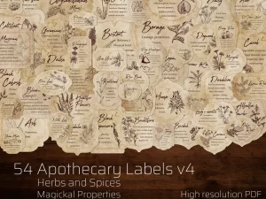 printable Herb & Spices v4 Apothecary Label Set for kitchen witchery