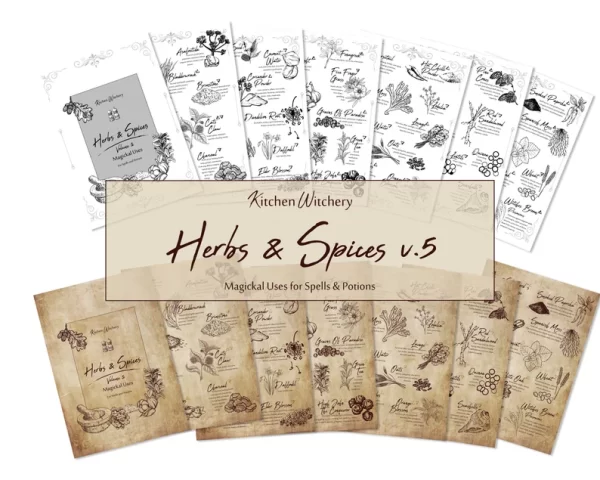 printable Herbs & Spices v5 Magickal Uses Kitchen witchery