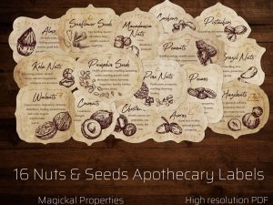 Nuts & Seeds Apothecary Labels printable pdf for your kitchen witchery