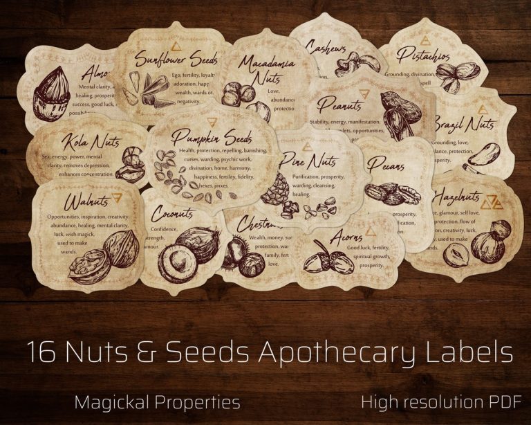 Nuts & Seeds Apothecary Labels printable pdf for your kitchen witchery