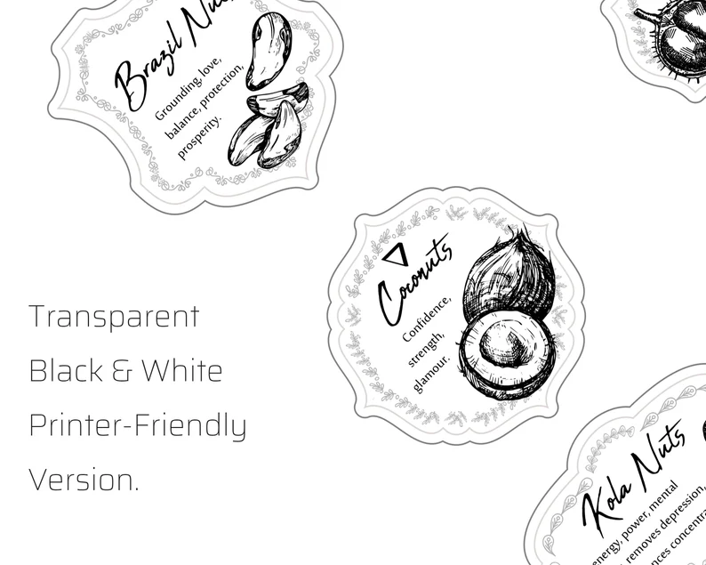 Nuts & Seeds Apothecary Labels printable pdf for your kitchen witchery