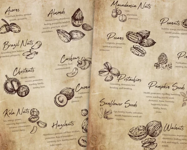 kitchen witchery printable Nuts & Seeds Magickal Uses