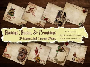 Ravens, Roses, & Craniums Printable Junk Journal Sheets-9