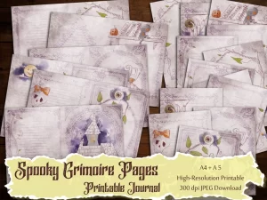 printable Spooky Grimoire Pages A5 Book of Shadows