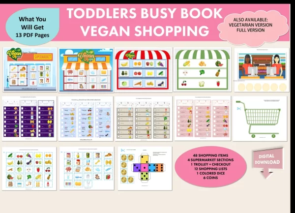 Toddler Vegan Shopping Game Busy Book children home education, preschool