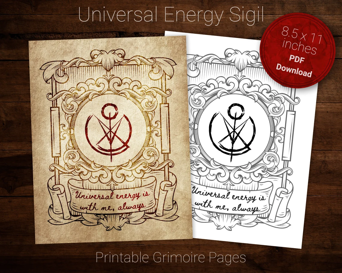 Universal energy is with me always Sigil Chaos Magic printable grimoire page