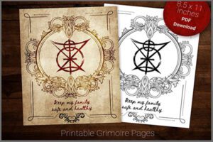 printable digital downloads grimoire pages, in color and white and black